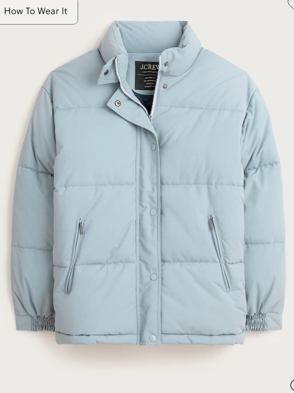 J crew slate blue Signature puffer jacket with PrimaLoft®